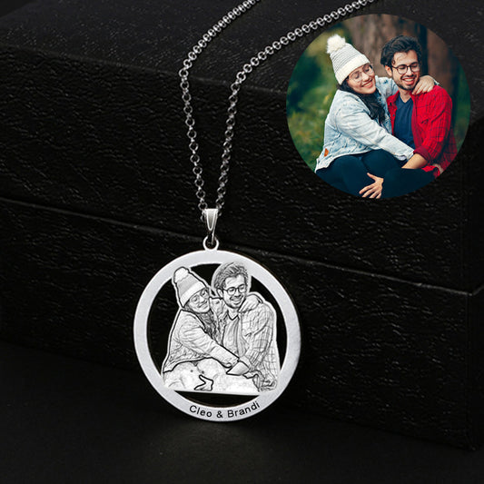 Sterling Silver Engraved Necklace Custom Picture Necklace For Her Him - Oarse