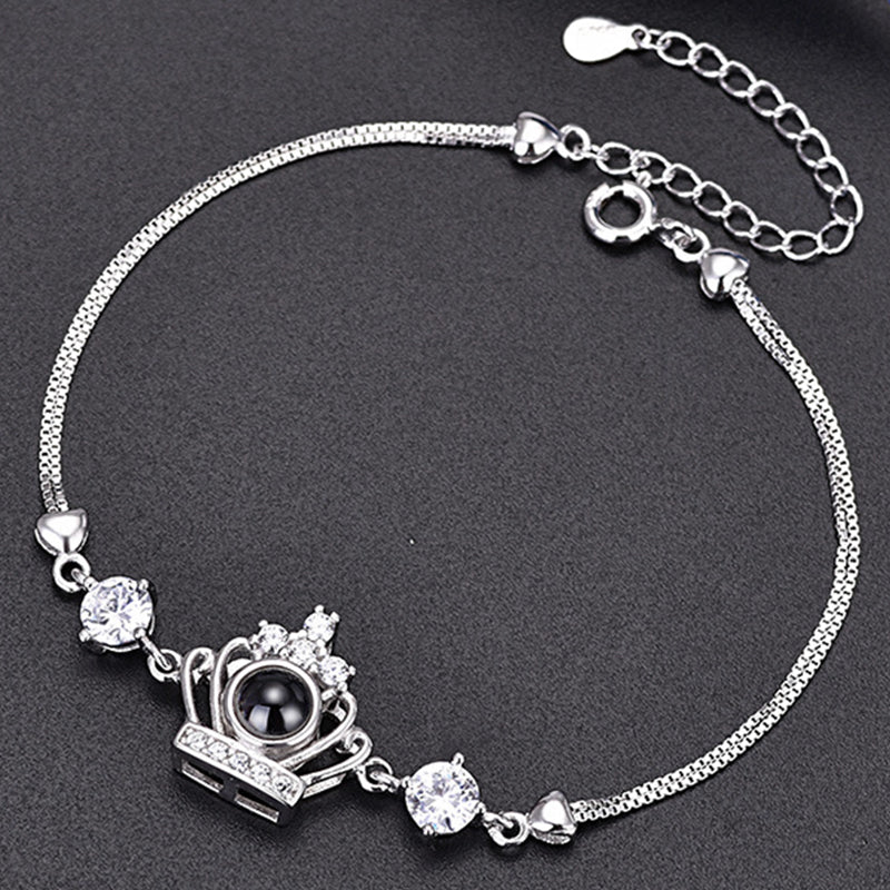 Crown Photo Projection Bracelet, Heart Sterling Silver Personalised Bracelet For Girlfriend - Oarse