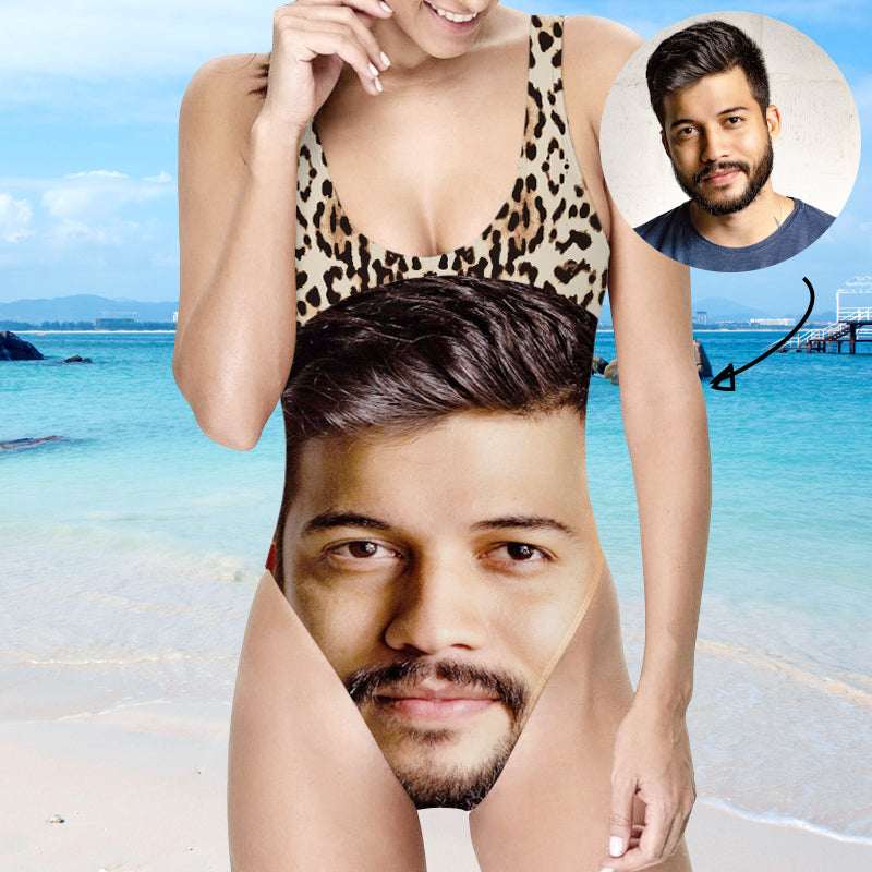 Custom Women Leopard Bathing Suit With Husbands Face - Oarse