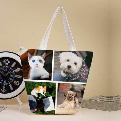 Custom Collage Pet Photo Canvas Tote Bag - Oarse