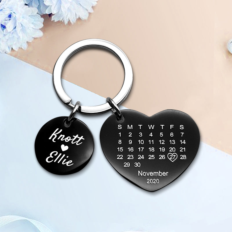 Heart Custom Engraved Keychain, Calendar Personalized Keychains - Oarse