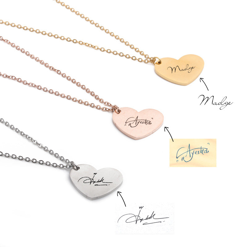 Custom Handwriting Necklace, Fingerprint Heart Necklace, Handwriting Gifts For Him Her - Oarse