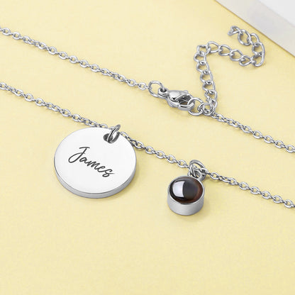 Projection Pphoto Necklace,Disc Necklace Personalized Pendant Engraved Chain - Oarse