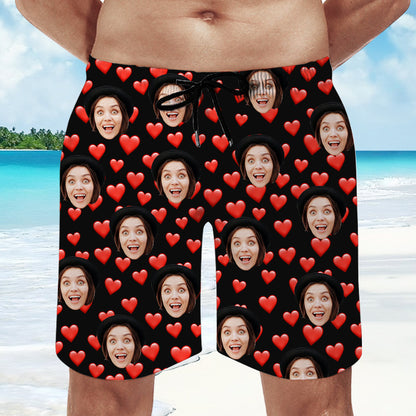 Hearts Custom Swim Shorts, Swim Trunks With Face On Them - Oarse