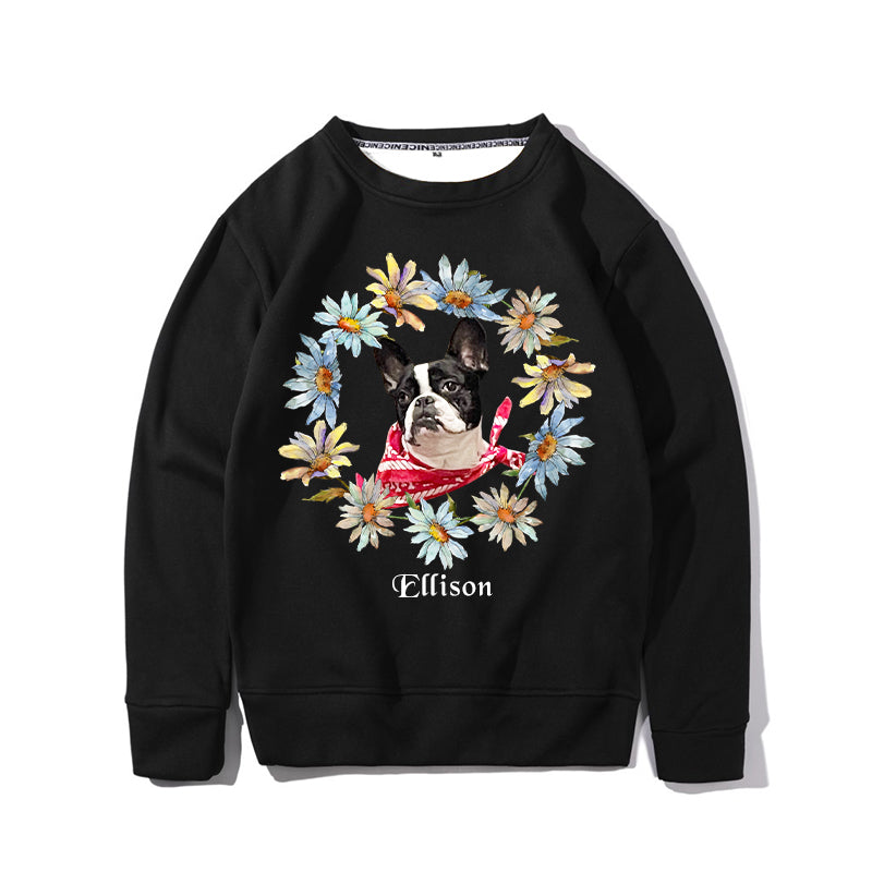 Custom Pet Photo And Floral Sweatshirt - Oarse