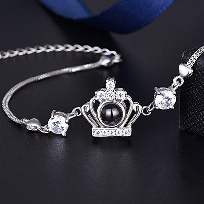 Crown Photo Projection Bracelet, Heart Sterling Silver Personalised Bracelet For Girlfriend - Oarse