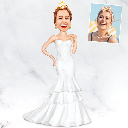 White Dress Bride Custom Wedding Bobbleheads - Oarse