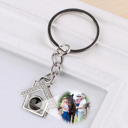 House Shape Keychain Personalized Photo Projection Keychain, First Home Keychain For Couples - Oarse