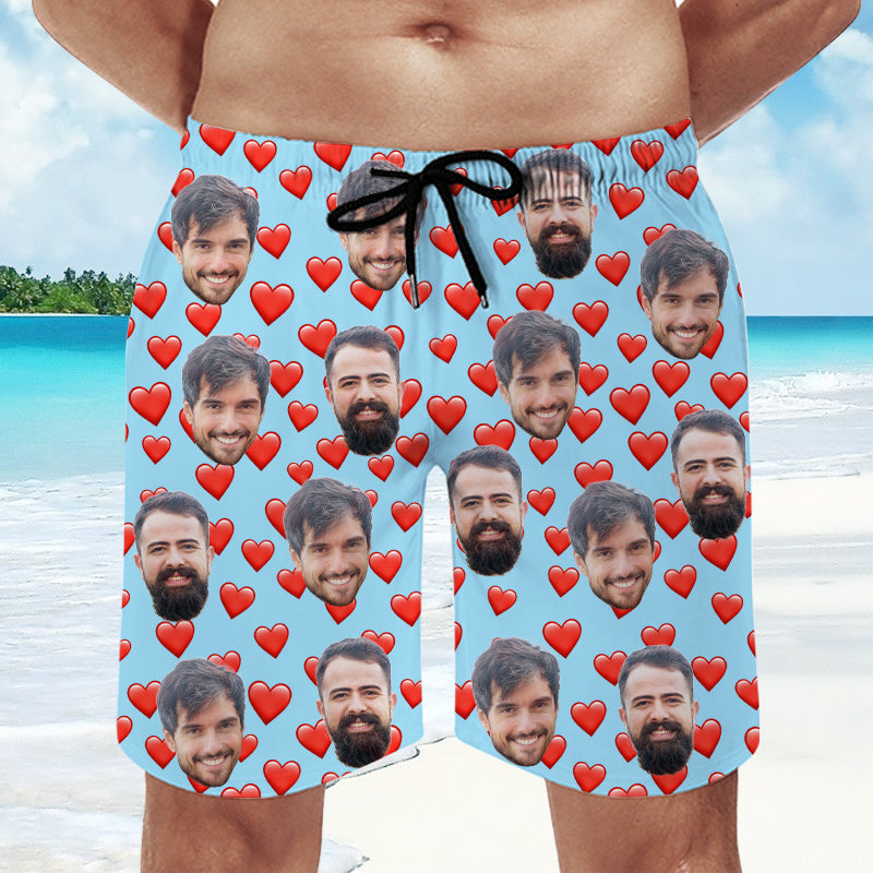 Hearts Custom Swim Shorts, Swim Trunks With Face On Them - Oarse