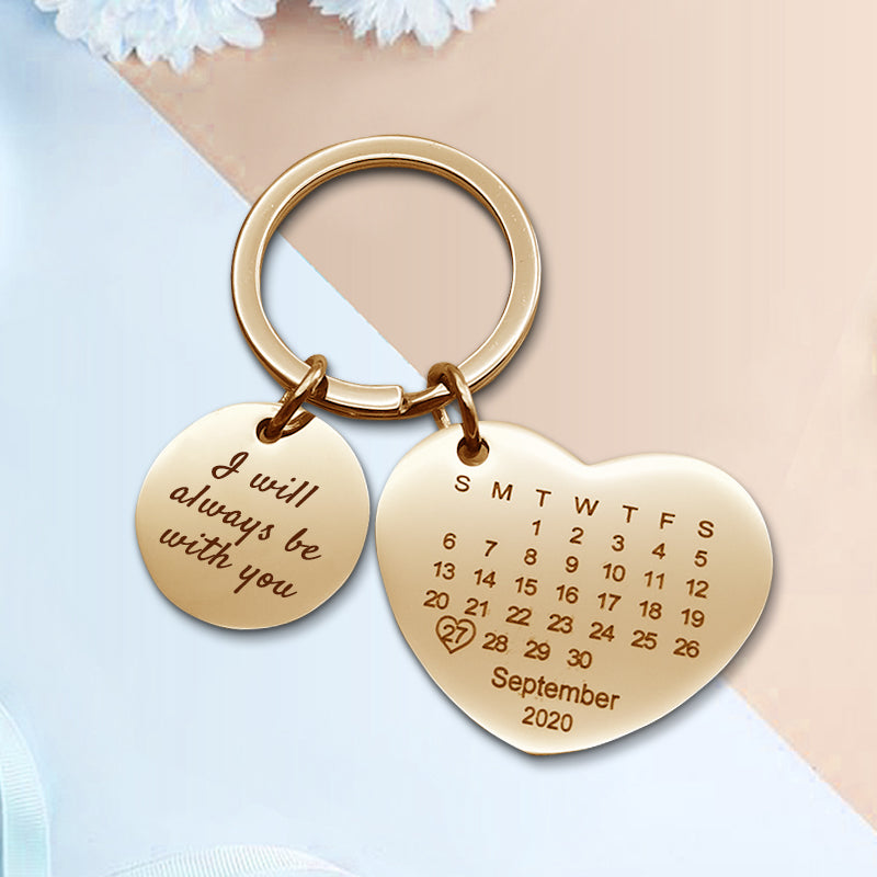 Heart Custom Engraved Keychain, Calendar Personalized Keychains - Oarse