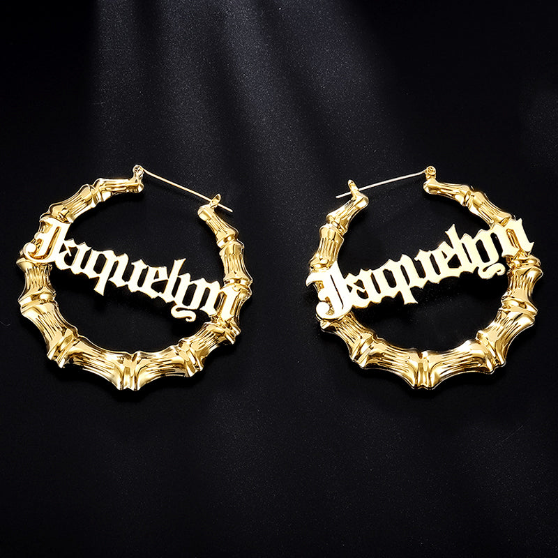 Custom Bamboo Earrings, Custom Hoop Earrings With Name - Oarse