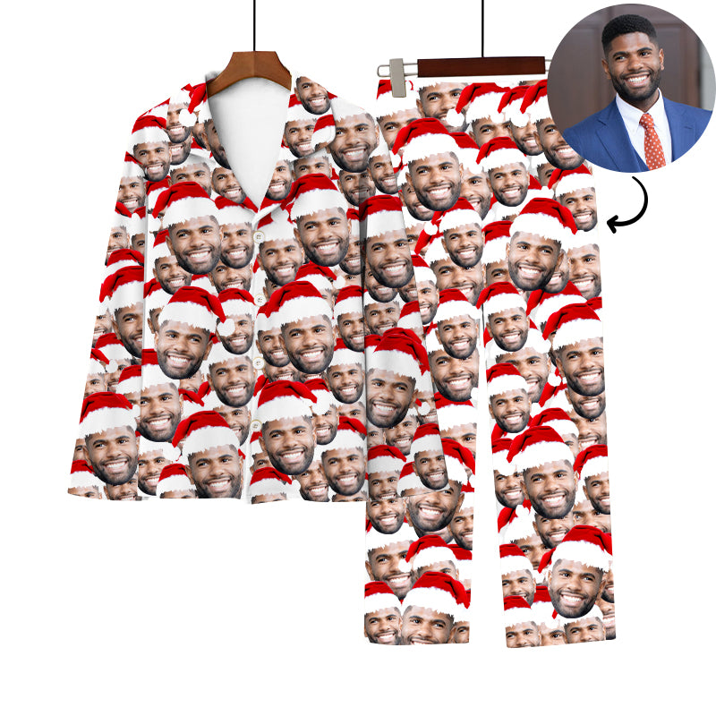 Custom Christmas Pajamas Funny Santa Hat Pajamas With Faces On Them - Oarse