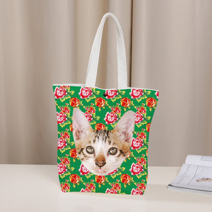 Custom Pet Face Floral Tote Bag - Oarse