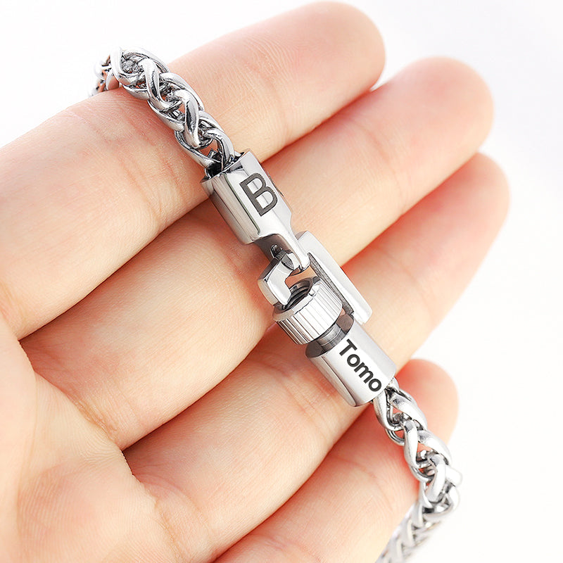 Stainless Steel Hip Hop Spiral Bracelet With Name, Custom Name Bracelet - OARSE