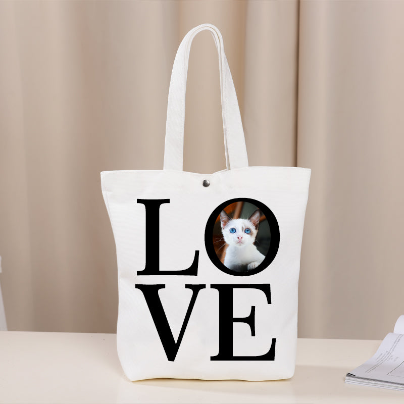 Custom  LOVE Pet Photo Canvas Tote Bag - Oarse