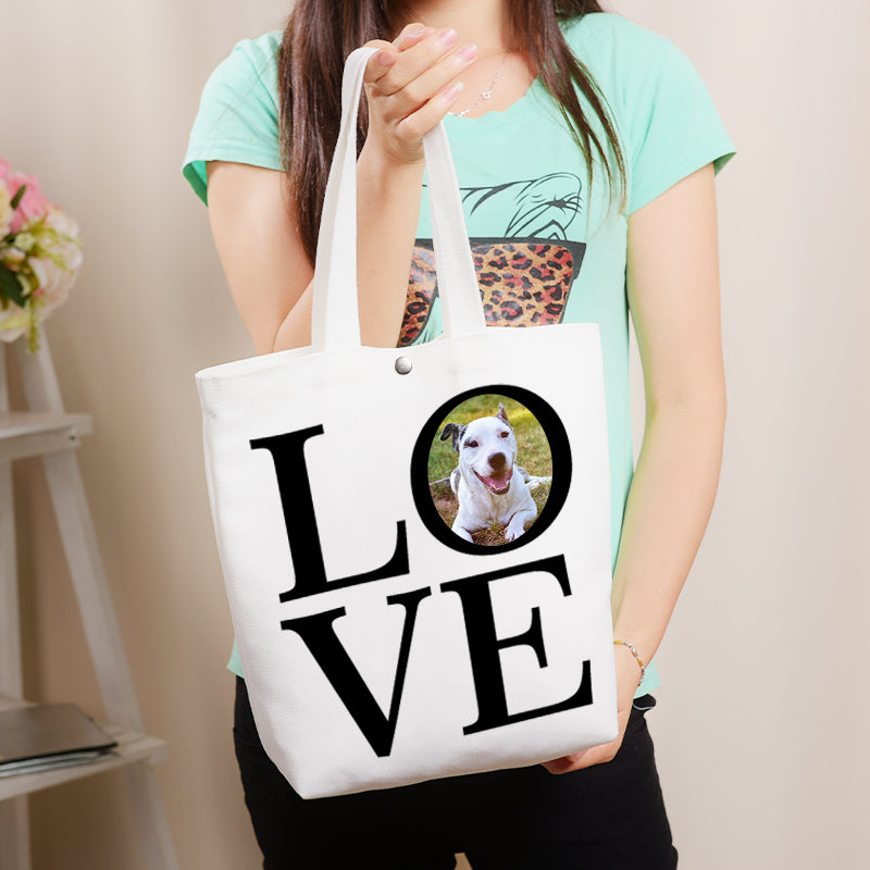 Custom  LOVE Pet Photo Canvas Tote Bag - Oarse