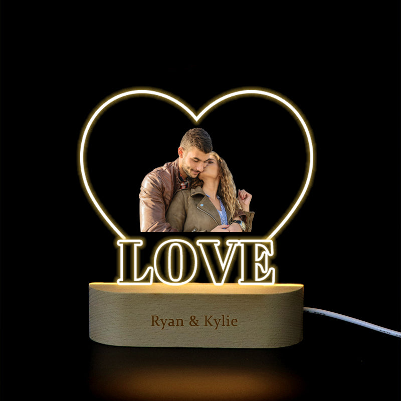 Custom Photo Night Light Heart Love, Couples Light Lamp - Oarse