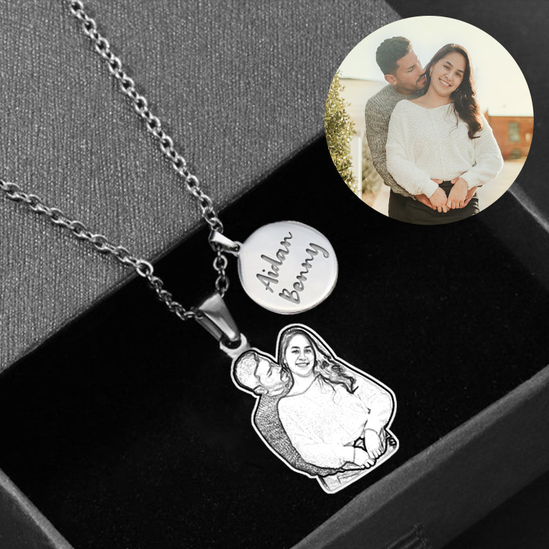 Photo Engraved Necklace Sterling Silver Picture Necklace With Tag, Personalized Necklaces For Her Him - Oarse