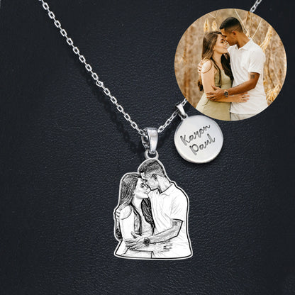 Photo Engraved Necklace Sterling Silver Picture Necklace With Tag, Personalized Necklaces For Her Him - Oarse