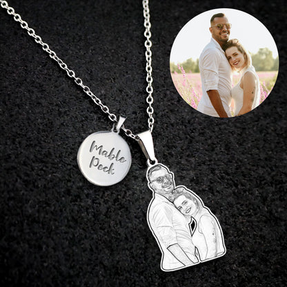 Photo Engraved Necklace Sterling Silver Picture Necklace With Tag, Personalized Necklaces For Her Him - Oarse