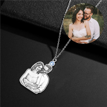 Engraved Portrait Necklaces Personalized Birthstone Necklace With Names And Photo - Oarse