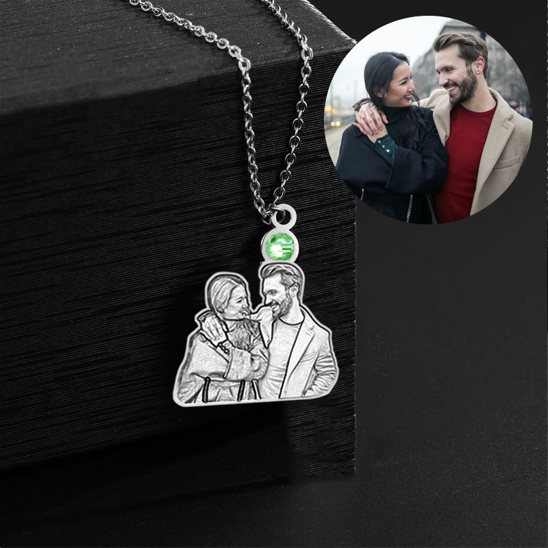 Engraved Portrait Necklaces Personalized Birthstone Necklace With Names And Photo - Oarse