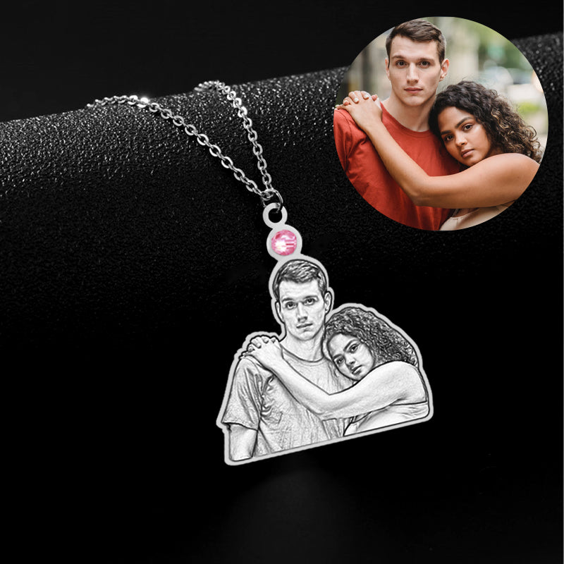 Engraved Portrait Necklaces Personalized Birthstone Necklace With Names And Photo - Oarse