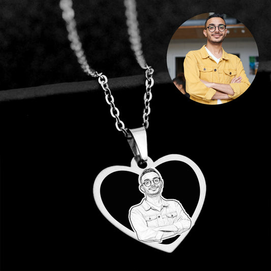 Custom Engraved Picture Necklace Sterling Silver Heart Necklace For Couples - Oarse