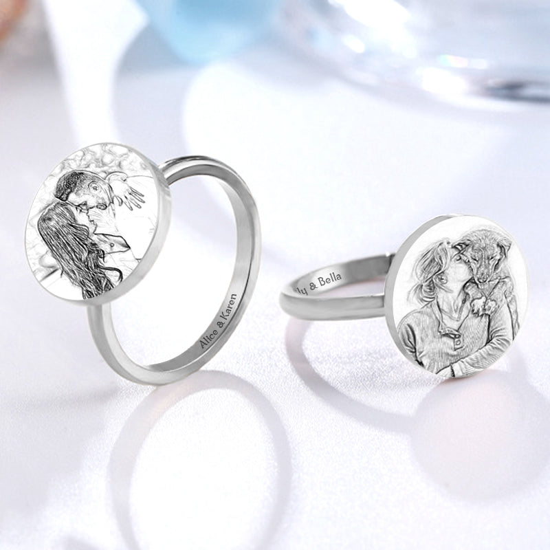 Personalized Photo Engraved Ring Sterling Silver Engraved Ring With Name - Oarse