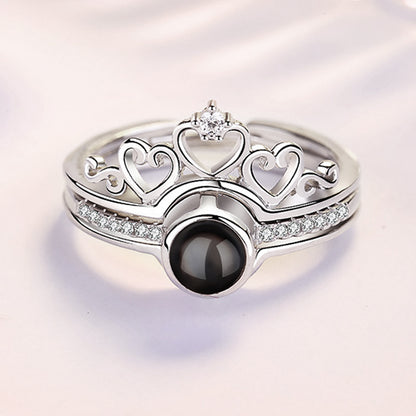 Heart And Crown Photo Projection Ring, Sterling Silver Photo Ring With Picture Projection - Oarse