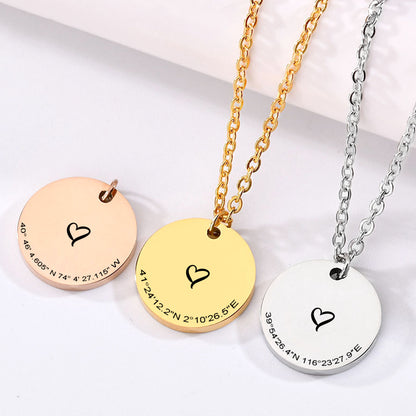 Personalized Disc Necklace Location Necklace Longitude And Latitude Necklace - Oarse