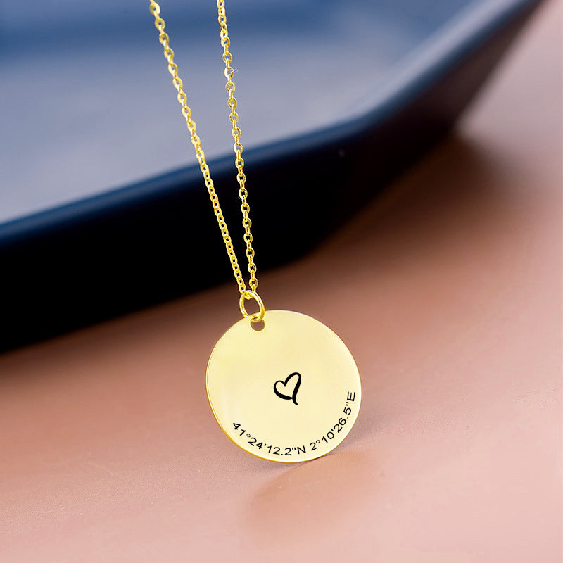 Personalized Disc Necklace Location Necklace Longitude And Latitude Necklace - Oarse