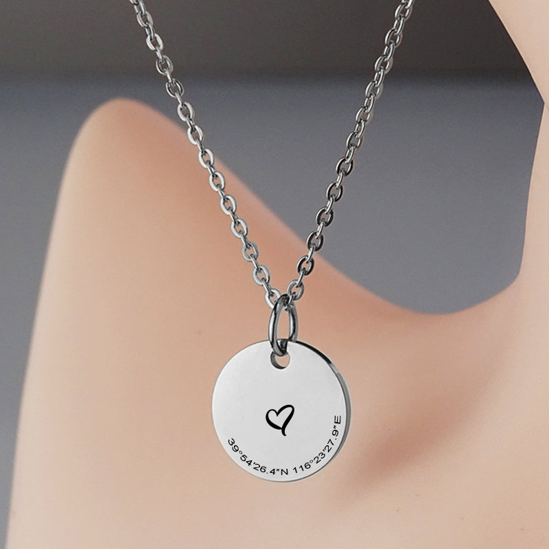 Personalized Disc Necklace Location Necklace Longitude And Latitude Necklace - Oarse