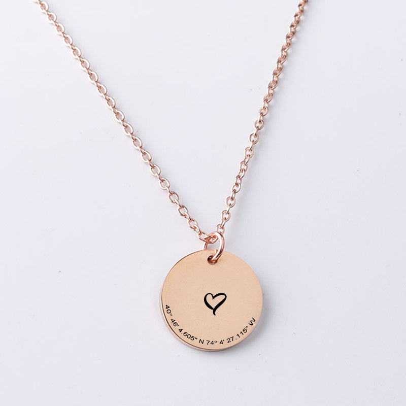 Personalized Disc Necklace Location Necklace Longitude And Latitude Necklace - Oarse