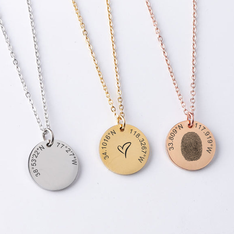 Longitude And Latitude Necklace Custom Engraved Disc Coordinates Neckl ...