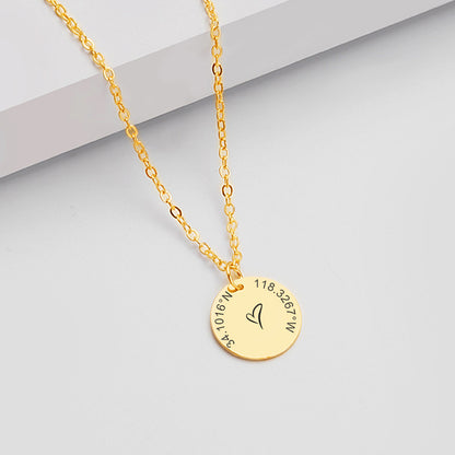 Longitude And Latitude Necklace Custom Engraved Disc Coordinates Necklace For Her Him - Oarse