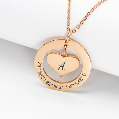 Custom Initial Pendant Longitude And Latitude Necklace, Coordinate Jewelry For Her - Oarse