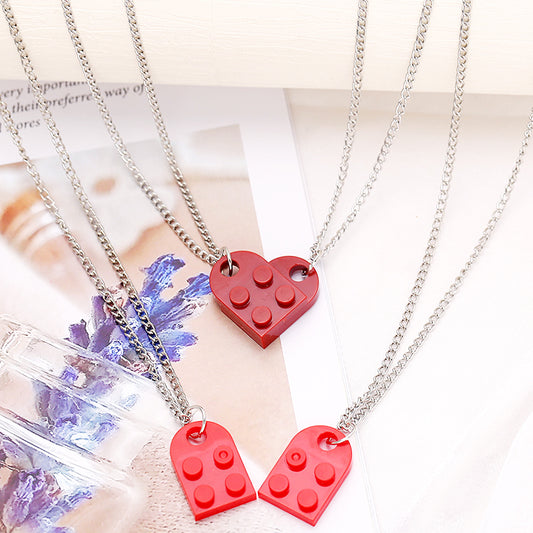 Best Friend Heart Necklace With Lego Elements, Two Piece Heart Necklace For Couples - Oarse