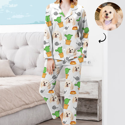 Custom Made Pajamas Pants with Dog Face Personalized Pet Picture Pajamas with Cactus - OARSE