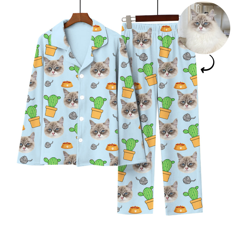 Custom Made Pajamas Pants with Dog Face Personalized Pet Picture Pajamas with Cactus - OARSE