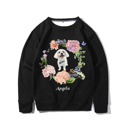 Custom Pet Photo And Floral Sweatshirt - Oarse